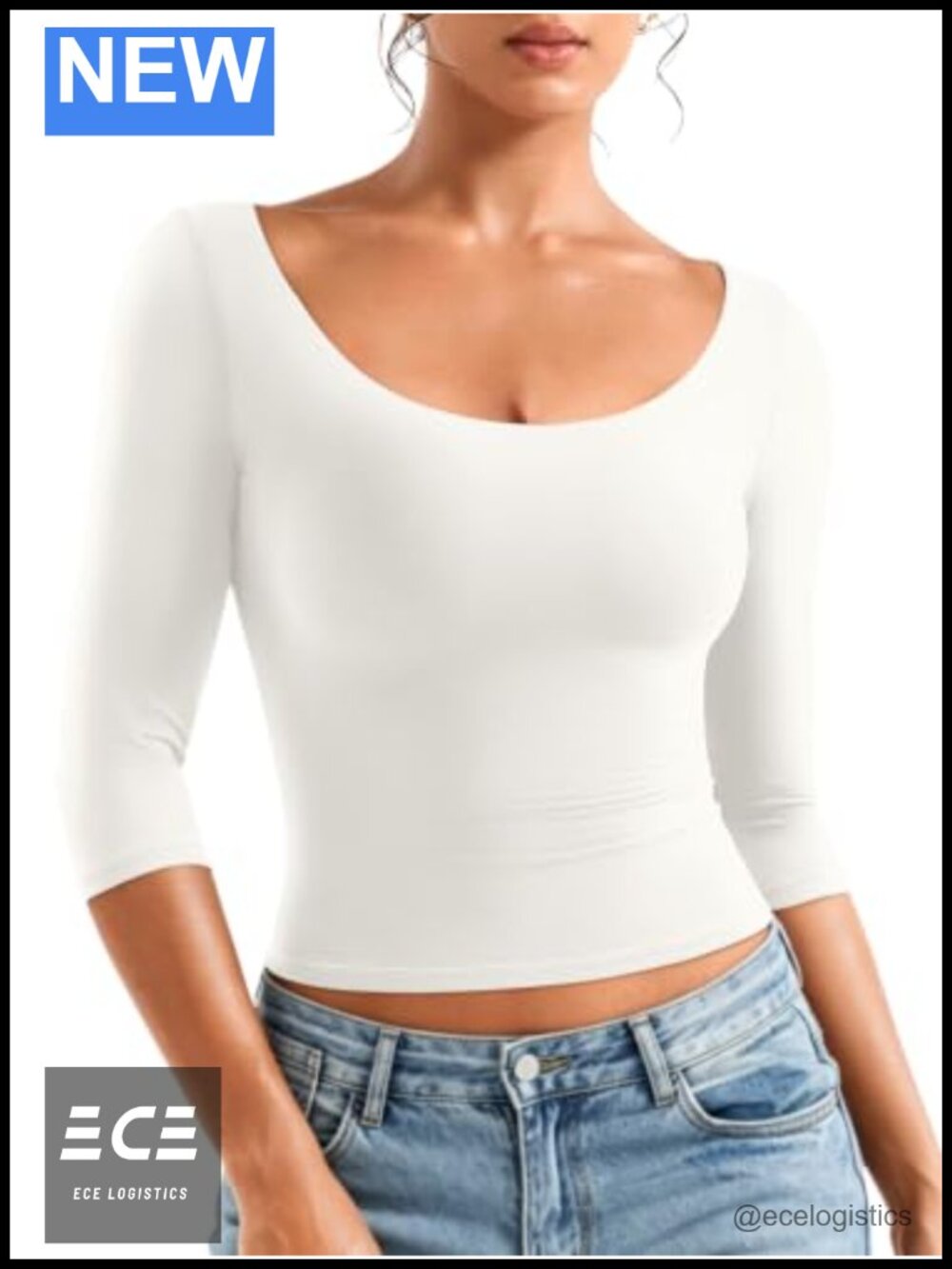 Womens 3/4 Sleeve Top Soft Modal Elastane Slim Fit Casual T Shirt